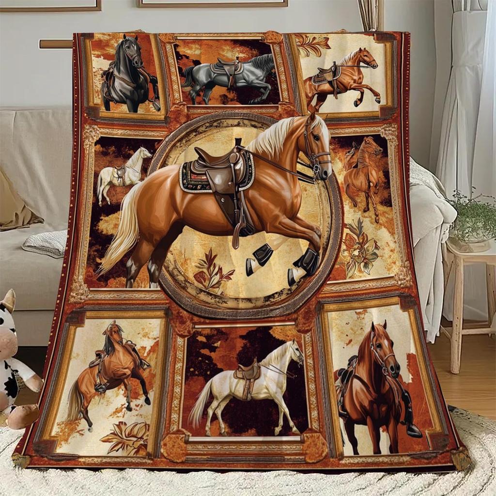 Flannel Throw Blanket Majestic Horse Collage Print Soft Warm Naptime Blankets All Season For Sofa Bed Home Decor Ideal Gift