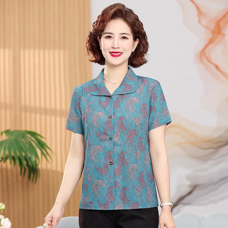 

2026 New Plus Size Silk Short-Sleeved Shirt for Women 60-70 3XL