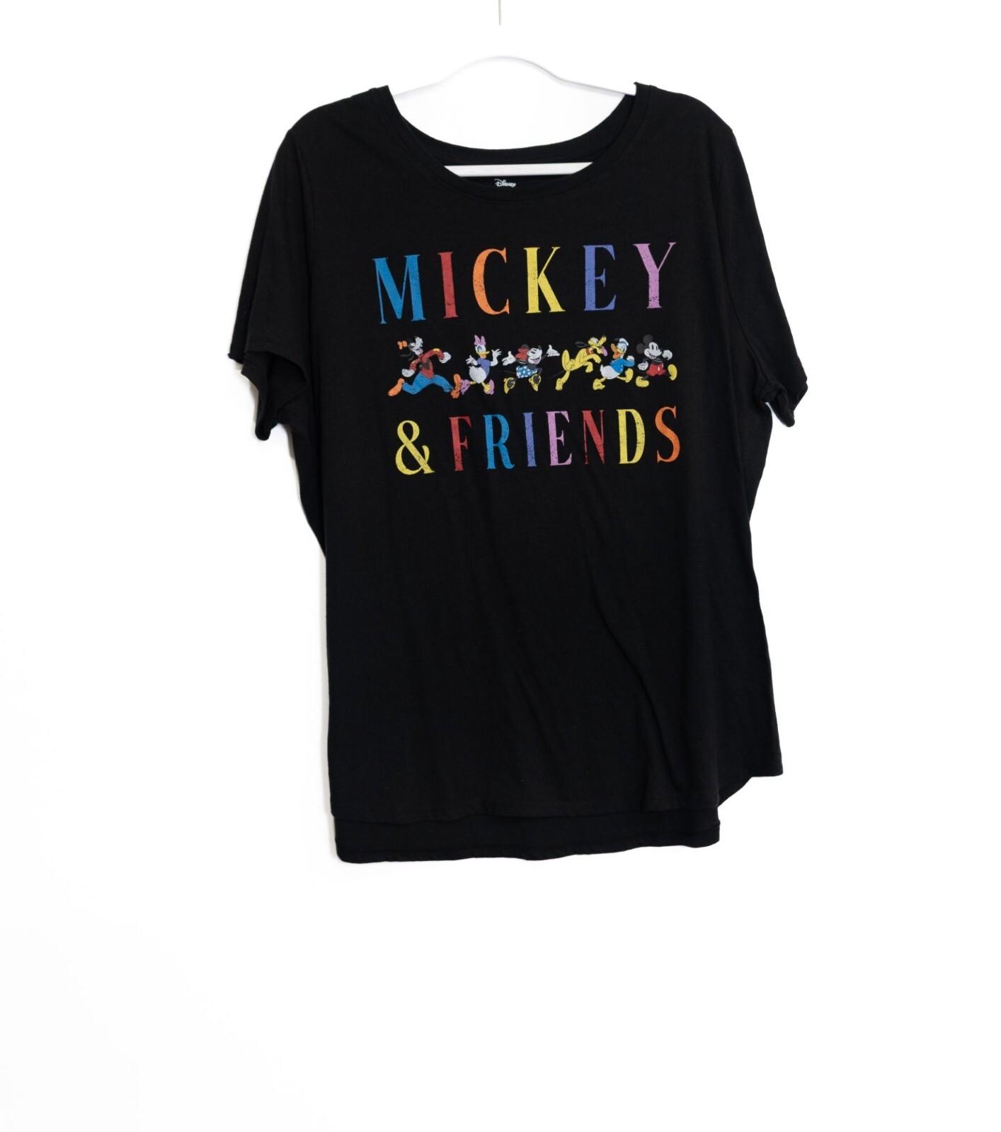 Disney Size 2X Mickey Friends Rainbow Graphic T-Shirt Black Short Sleeve Crew S