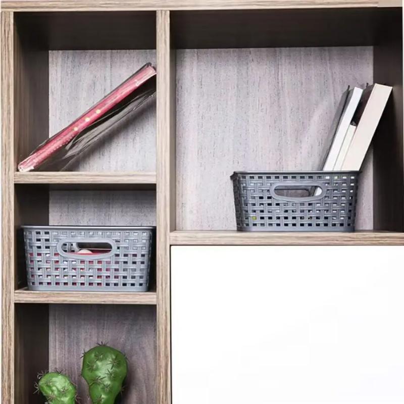 1Pcs Plastic Storage Box Hollowed Out Side Woven Simple Storage Organizer Basket, Home Goods Kitchen Sundry Boxes