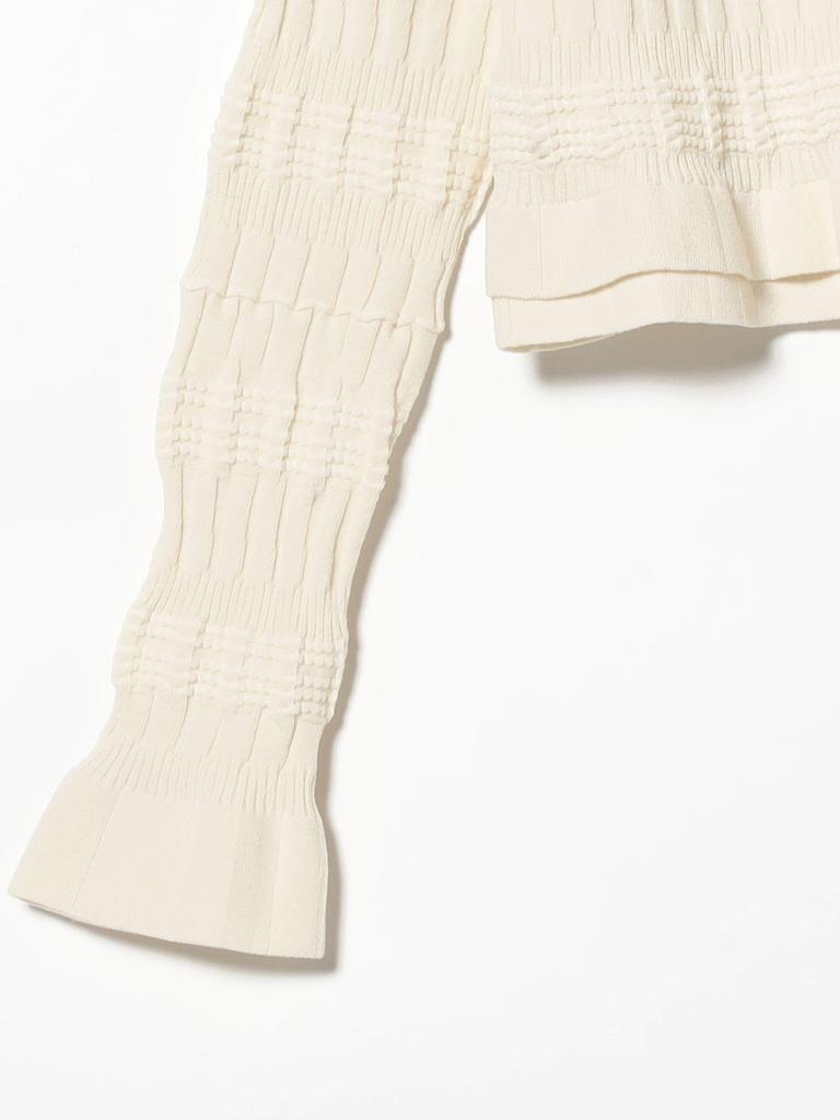 Ray Beams Women's Long Sleeve Knit Shirred Zip V-Neck Cardigan, Off White, Free Size