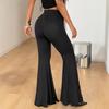 Women's High Waist Flare Pants Side Slit Lace Cutout Black Slim Fit Trousers