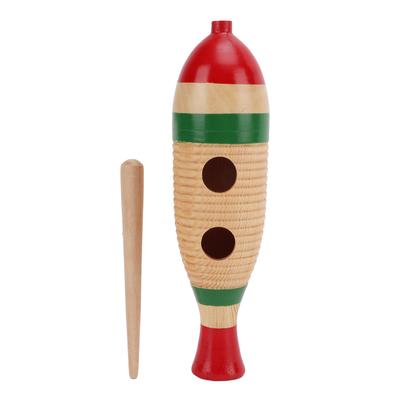 Wood Guiro Colorful Fish Shaped Straight Cylinder Guiro Percussion Instrument Toy for Children