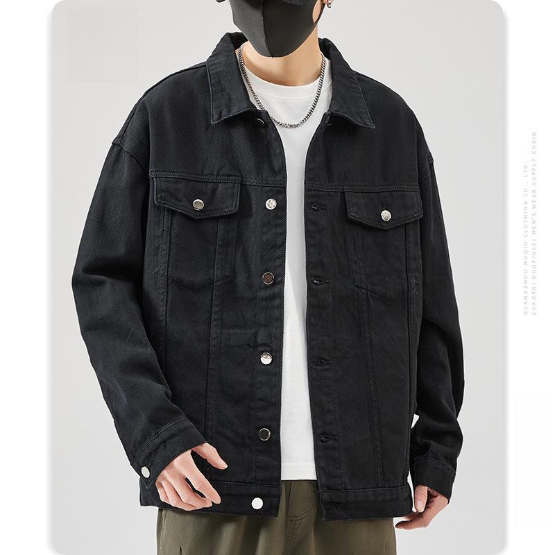 Muqiu Men's Denim Jacket | American-Style Casual Solid Color, Loose Fit, All-Match Top