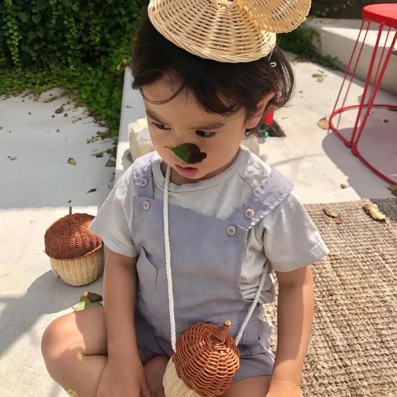 Cute Rattan Basket Hand Woven Mushroom Baskets Bag Beach Straw Storage Bags for Kids Organizer Box Summer Vacation Picnic Basket
