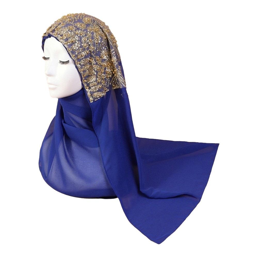 Long Islamic Turban Silk Women Headscarf Fashion Sequin Wraps Shawl Female