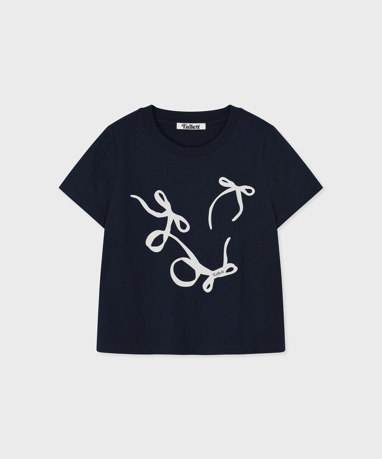 Pallet Flowing Ribbon Crop Short Sleeve T-Shirt Navy Navy/S