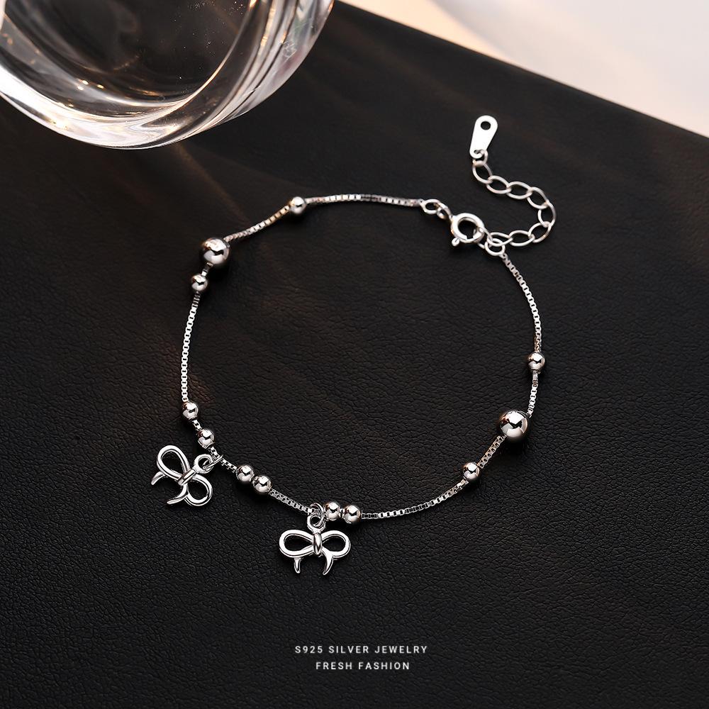 2025 Korean Niche Design S925 Sterling Silver Bow Bracelet for Women – Simple, Elegant Hand Jewelry
