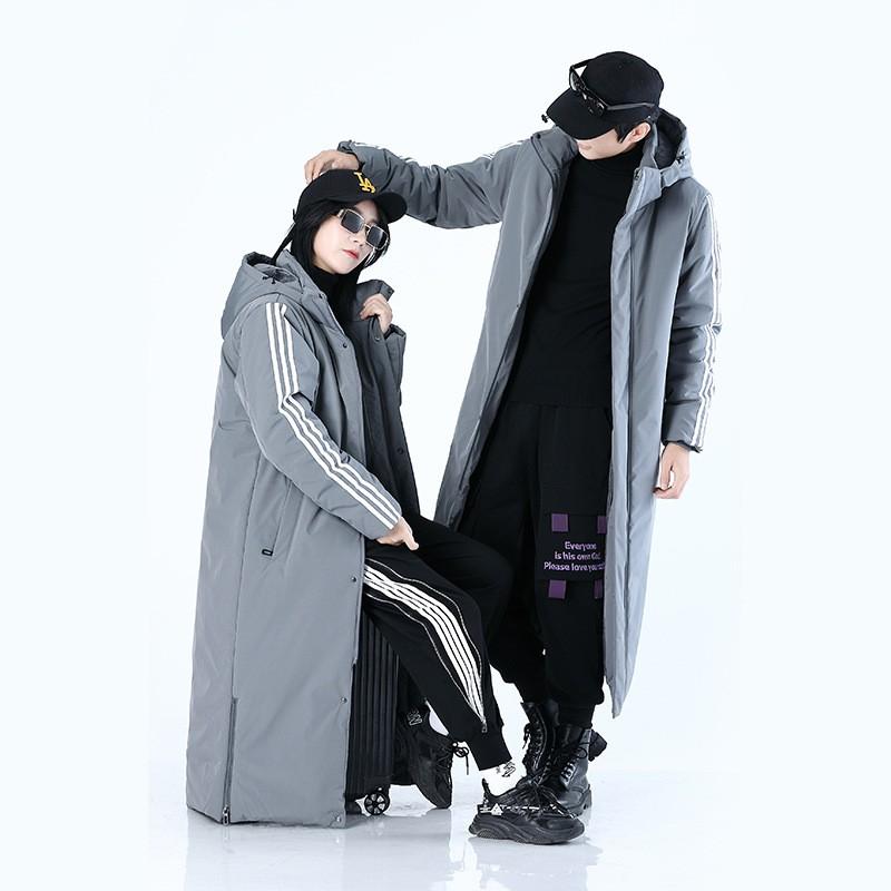 Unisex Long Winter Puffer Coat With Detachable Hood Warm Thick Cotton Jacket Men Women Students Casual Outdoor