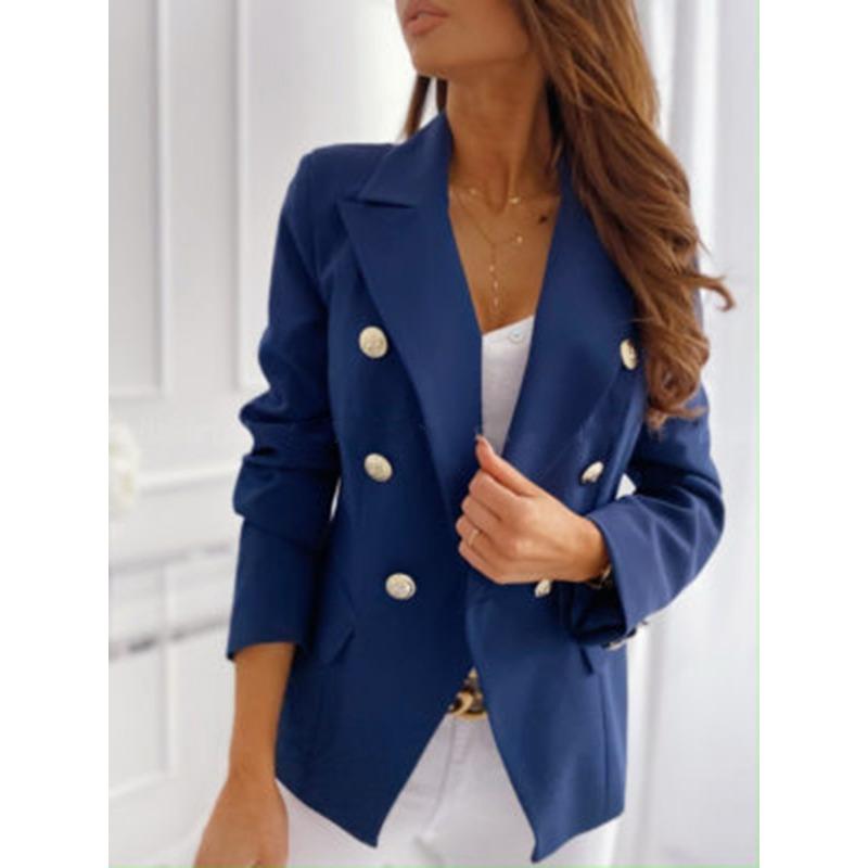 Fashion Long Sleeve Loose Suit Collar Women Jackets Double Breasted Solid Color Office Ladies Streetwear Shirt Female Slim Fit Casual Simple Clothing