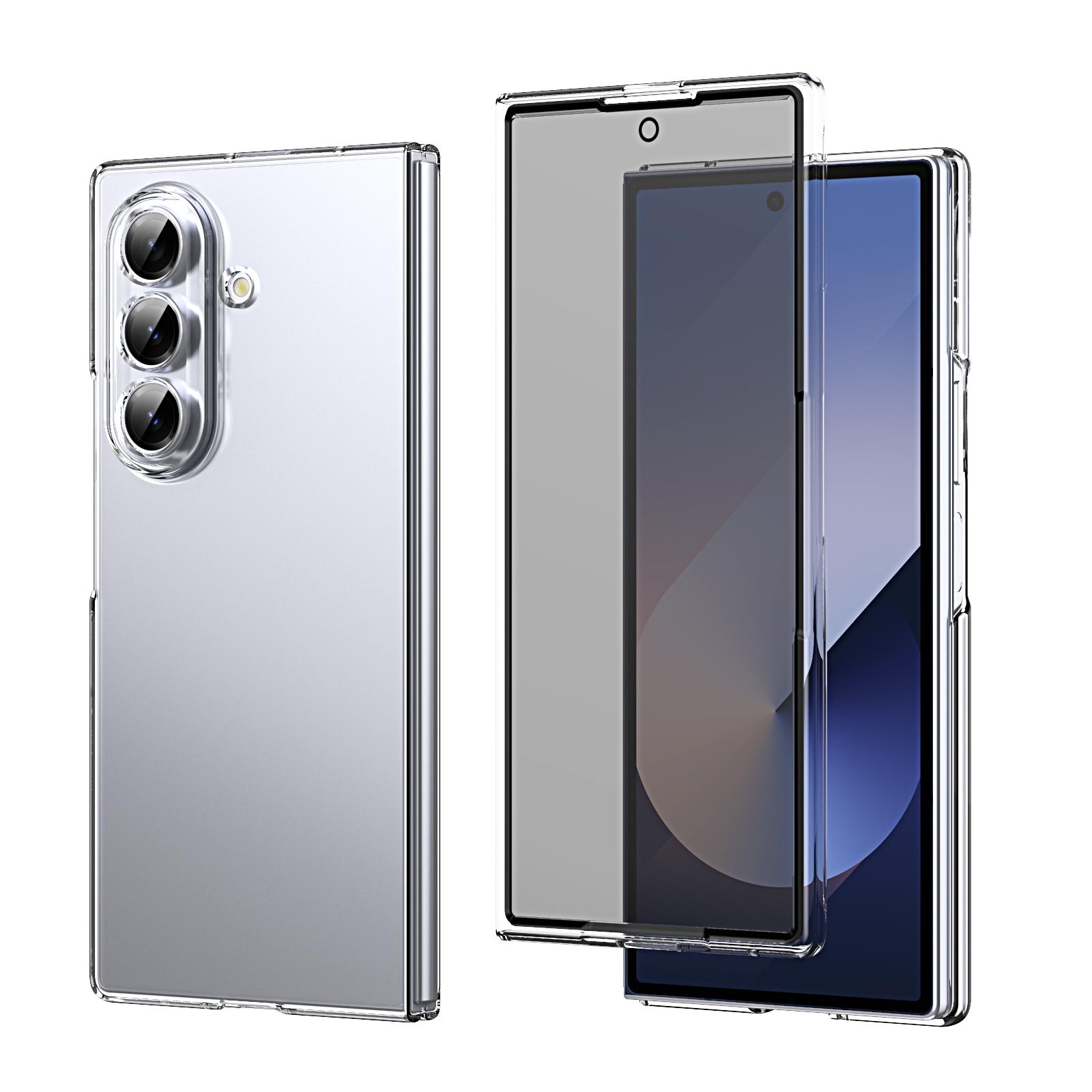 Transparent Case For Samsung Galaxy Z Fold 7 5G Full Body Protective Cover With Anti-Privacy Glass Screen Protector chiaro