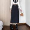Spring and Autumn High-Waist Drapey Midi Skirt - Slimming Hip-Wrap A-line Style.