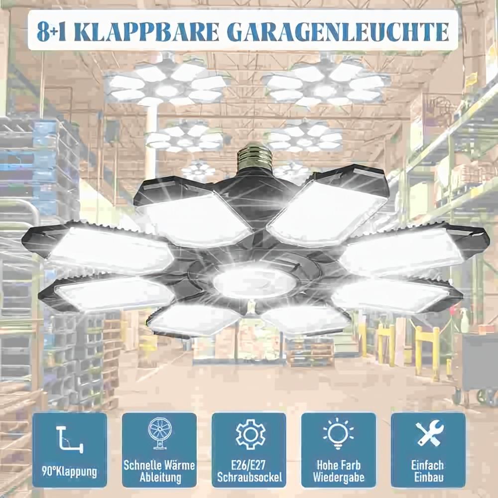Achtflügeliges faltbares Garagenlicht, Verformbares LED-Licht vom Split-Typ, Breite Ausleuchtung, Einfache Installation, Installiert in Garagen, Lagerhallen, Werkstätten