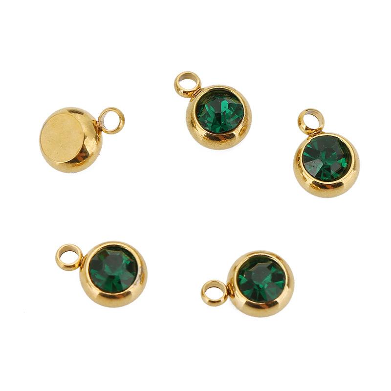 Stainless Steel Birthstone Lucky Stone Birthstone Pendant Diamond Flat Mouth Welding Ring DIY Necklace Bracelet Accessories
