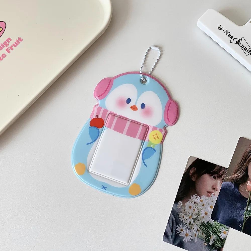 Cartoon Animal Photocard Frame for Girls Kawaii Penguin Fox Photocard Holder Kpop Idol Card Sleeves with Chain Mini Photo Album
