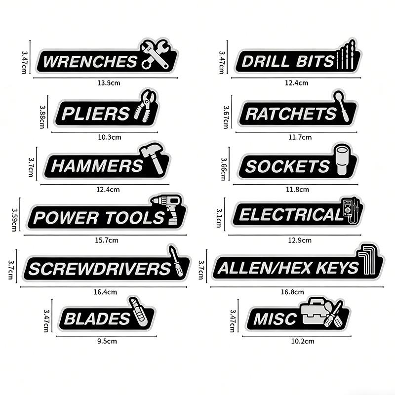 12 Pcs Tool Box Magnetic Labels with Icons, Automotive Toolbox Magnet Stickers