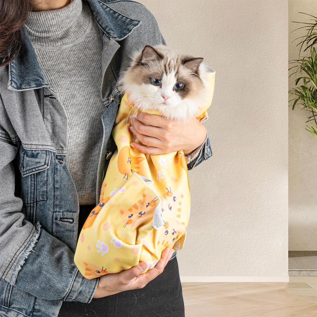 27.5 Inch Cat Grooming wrap Velcro Fabric for Cats Cat wrap for Cutting Nails Pet Grooming Adhesive Restraint Cloth for Calming Anti-Runaway Scratch