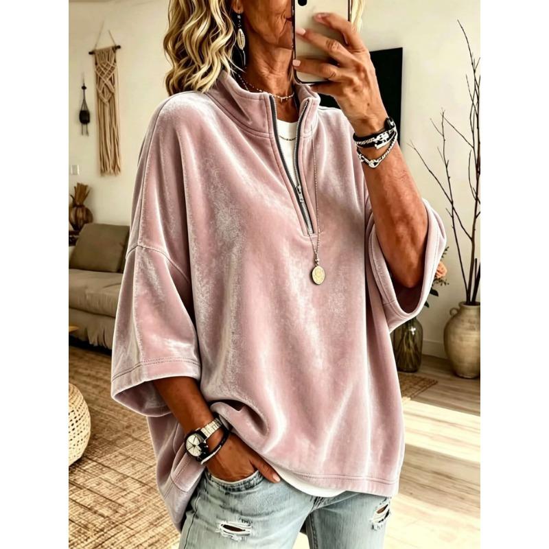 Women Velvet Top V Neck Long Sleeve Loose Fit Soft Fabric