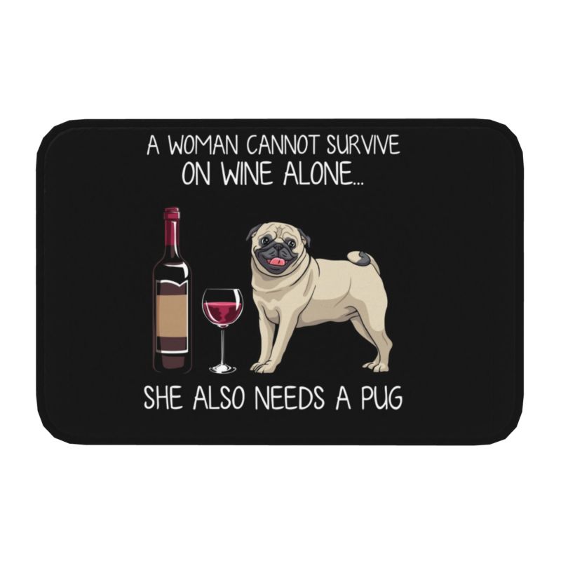 Tapis de Porte Personnalisé Shar Pei et Vin Chien Drôle Antidérapant Amoureux des Animaux Chiots Cuisine Salle de Bain Salon Tapis Carpette 40*60cm 40cmx60cm