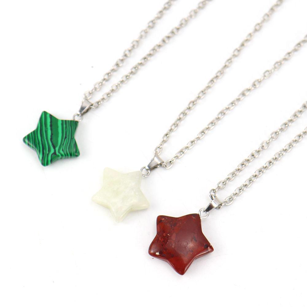 Natural Crystal Rough Stone Pendant, Five-Pointed Star Necklace, Small Star Jewelry Accessories N676