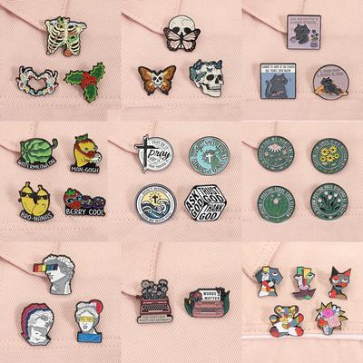 2-5pcs Halloween Skeleton Enamel Pins Skull Butterfly Rib Cage Abstract Painting Religious Brooches Lapel Badge Jewelry Gifts