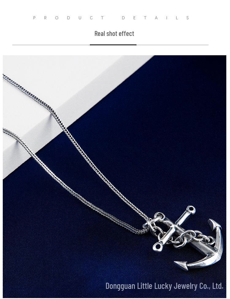 Jade Angel S925 Sterling Silver Anchor Pendant - Punk Style Unisex Couple Model