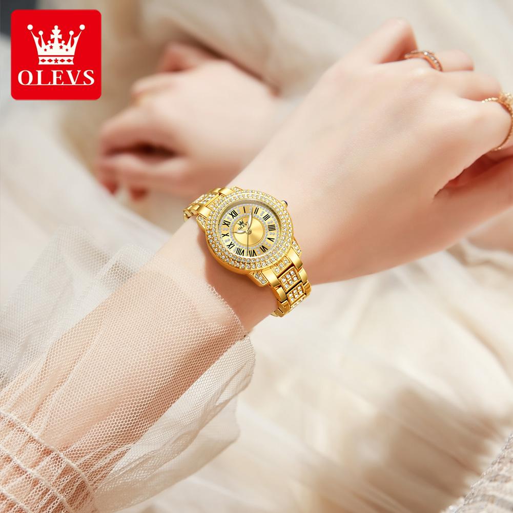 OLEVS 9943 Luxus Diamant Damen Uhr Mode Original Damen Römisch Eingelegtes Zirkon Zifferblatt Wasserdicht Damen Quarz Uhr Reloj Mujer