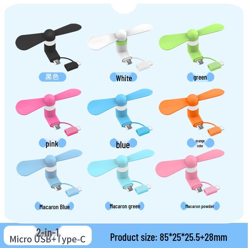 Three-in-One Portable USB Mobile Phone Fan for Apple, Android, and Type-C Devices