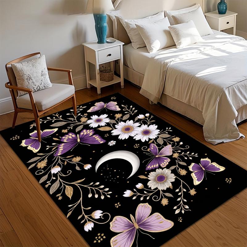 

Black Purple Butterfly Crescent Area Rug Non Slip Mat for Bedroom Living Room Mystical Home Decor Aesthetic Witchy Bedroom 40cm x 60cm