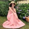 Pink suspender long dress women's summer new seaside vacation beach dress neck design niche skirt
