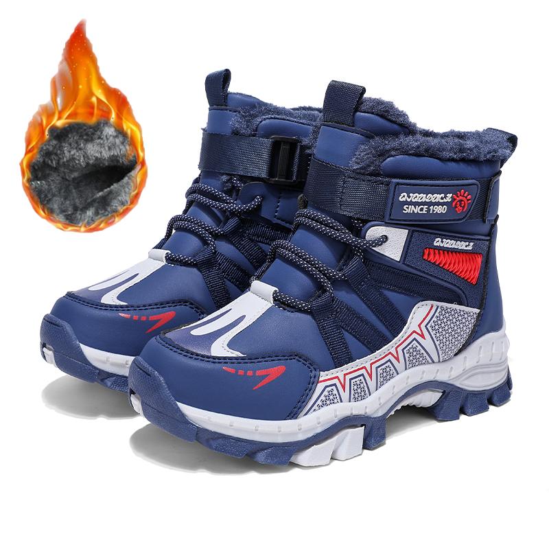 30-40 Children's Winter Large Size Fashionable Outdoor Velcro High Top Plush Warm Cotton Boots Snow Boots