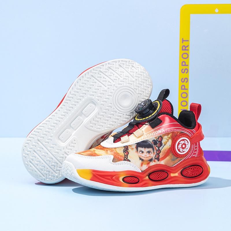 

Nezha basketball shoes 2025 spring and autumn new boys shoes mesh breathable children s rotating button non-slip sports shoes 40