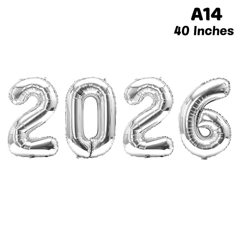 Happy New Year 2026 Balloons Gold Silver Pink Black Number 2026 Foil Balloons 16/32/40in Multicolour Happy New Year Banner