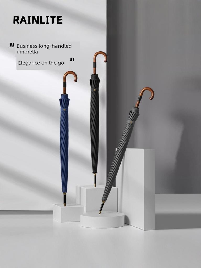 Ombrello Rainlite Manico Lungo Grande Automatico Uomo d'Affari Rinforzato Spesso Resistente al Vento Forte Ombrello da Golf Manico Curvo