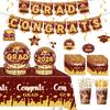 2026 Red & Gold Graduation Party Supplies: Paper Plates, Flags, Napkins & Swirls