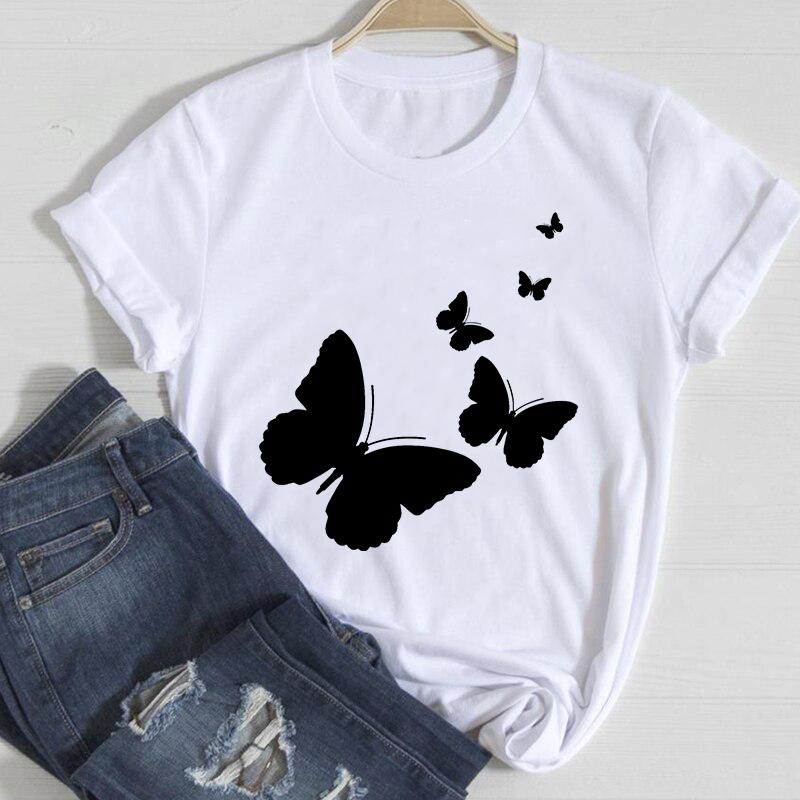 Women T-Shirt Summer Ladies Tops Cute Aesthetic Fashion 90S Print Kawaii Basic Clothing Female Clothes Tees Beautiful Butterfly