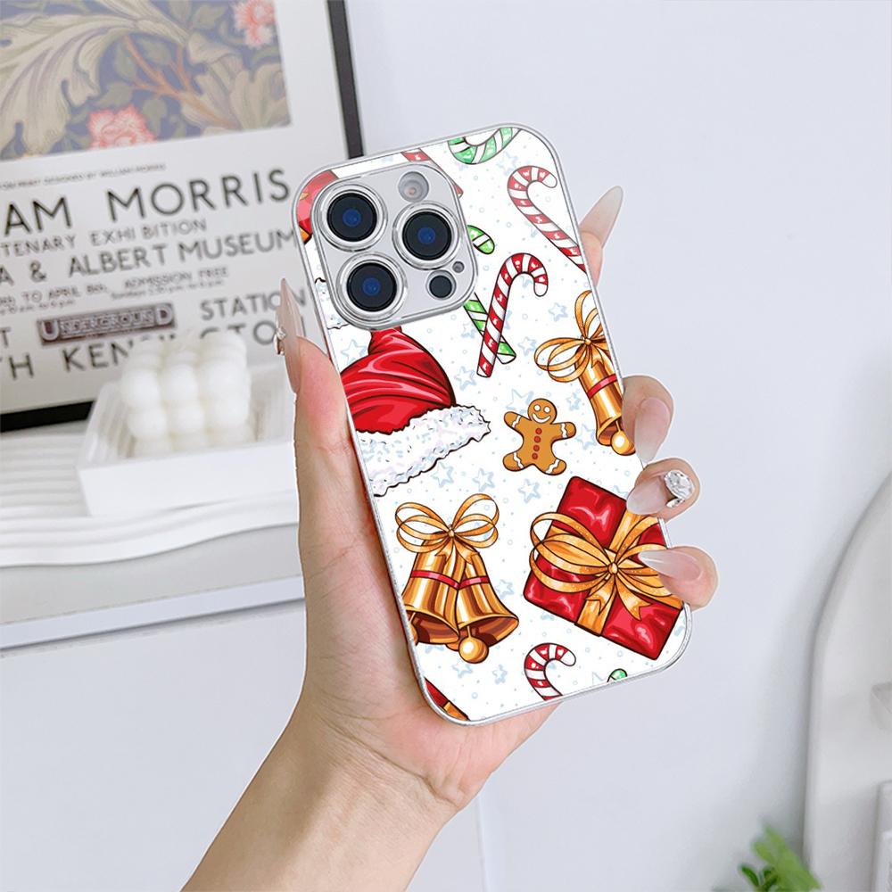 Ae106 Happy New Year Art Merry Christmas Electroplated Glass Phone Cases for Samsung S25 Ultra iPhone 16 Xiaomi Redmi Lens Full Protection Back Cover