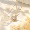 European & American Titanium Steel Cat's Eye Zircon Flower Necklace for Women - Rotating Pendant, Elegant Collarbone Chain