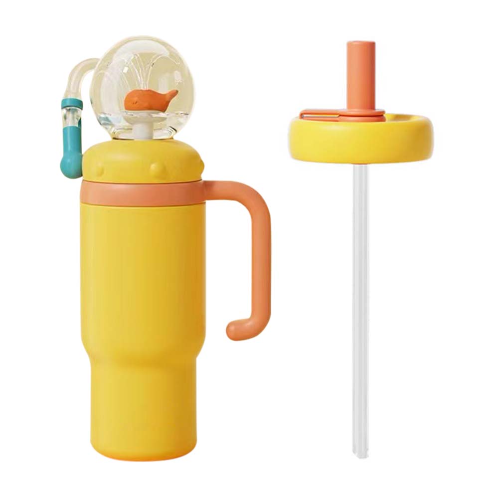 Stainless Steel Drinking Cup with Handle Whale Squirt Water Cup Leak Proof Water Bottle with Straw for Kids Teens and Adults