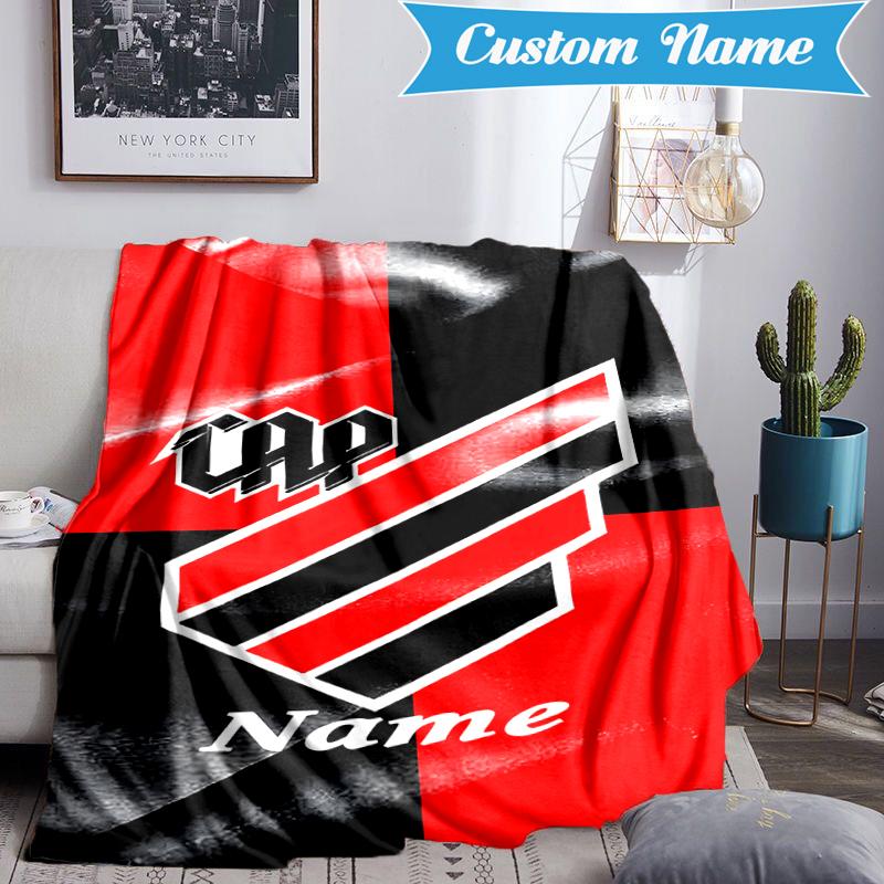 Custom Name Black Stripes Athletico Crest Blanket Lightweight Ideal Bedding Blanket Perfect for Travel, Camping, Living Rooms,Sofas,Christmas gift