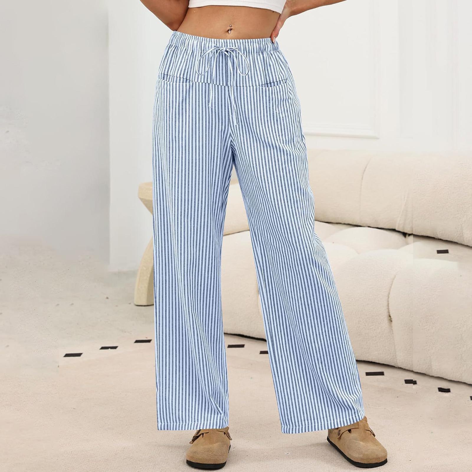

Ladies Fashionable Color Straight Leg Pants With High Waist Pockets Casual Pants L