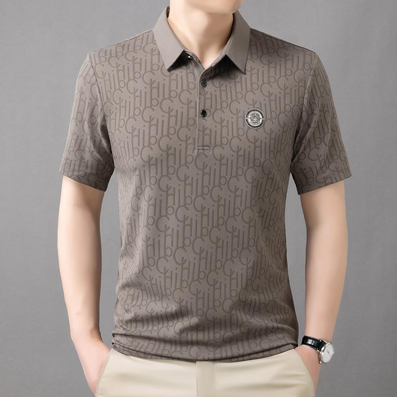 Polo Shirt Men'S Short Sleeve Casual Mens Letter Print Lapel T-Shirt