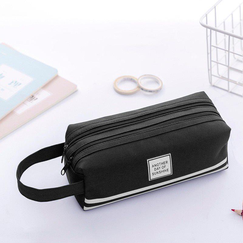 Ins Style Double Layer Canvas Pencil Case for Students - Simple, Creative Design with Zippers