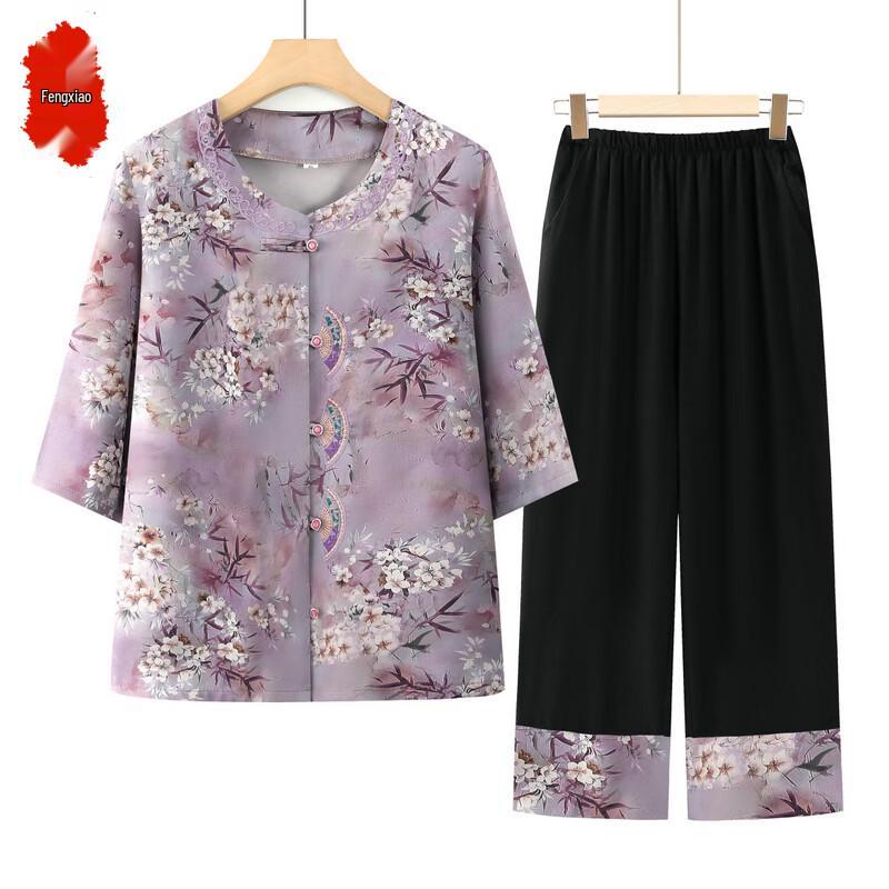 

FENGXIAO Women s Floral Print Summer Two-Piece Set 5XL