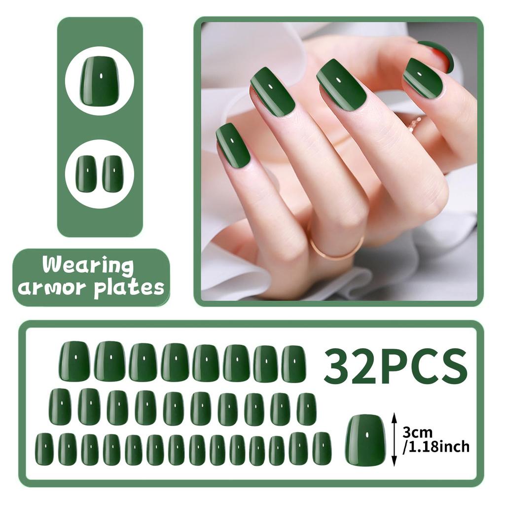 Unghii false scurte, high-end, de culoare uni, la modă, în stil european, verzi, care fac pielea să pară mai deschisă, tipsuri gata de purtat