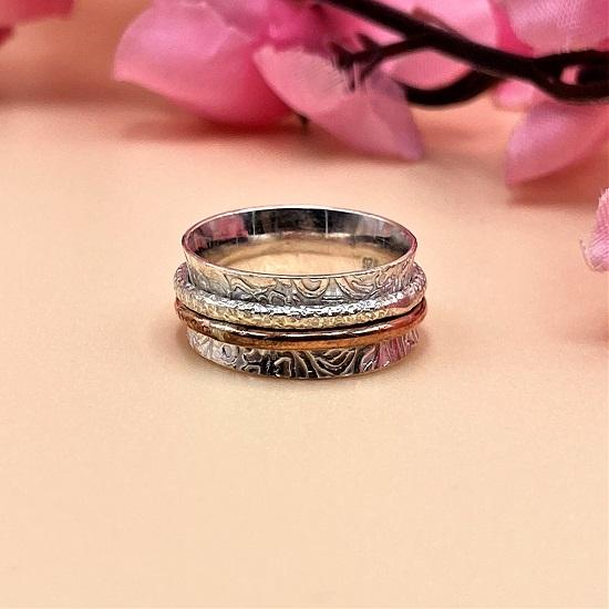 

Two Tone Spinner 925 Sterling Silver Ring Gift For Her Birthday Gifts For Mom, Meditation & Anxiety Ring, Mothers Day Jewellery Presents.