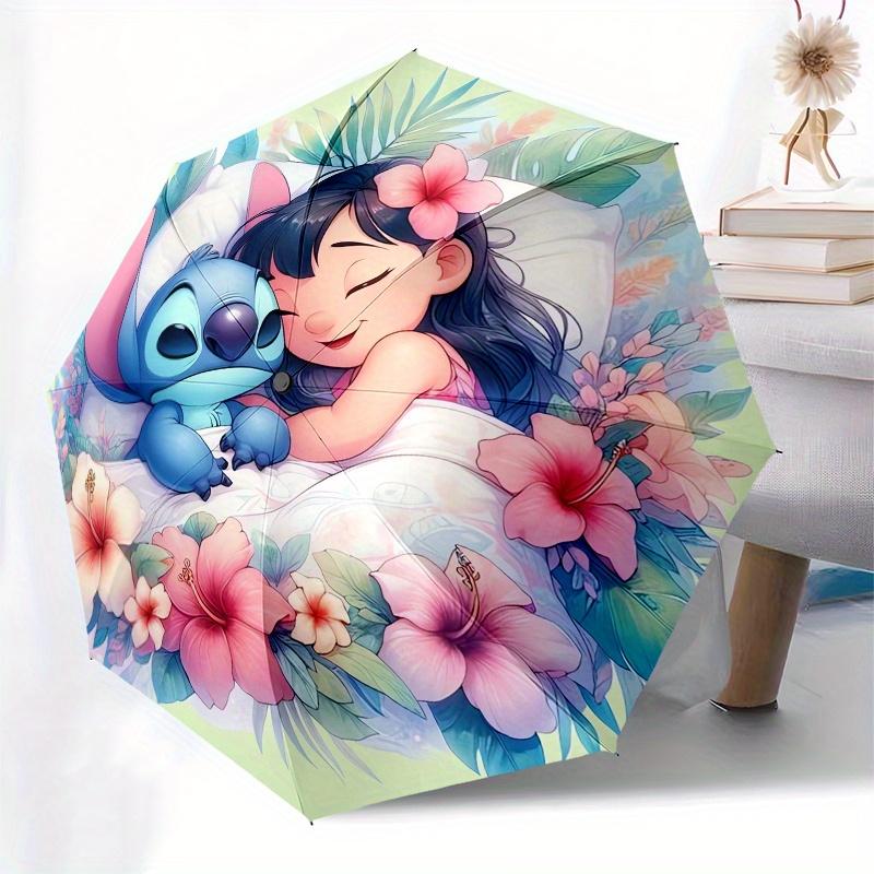 Lilo a Stitch Automatický Otevírací a Zavírací Deštník 8 Žeber Větruodolný Přenosný Skládací Deštník, Vhodný pro Volný Čas a Obchodní Výlety, pro G