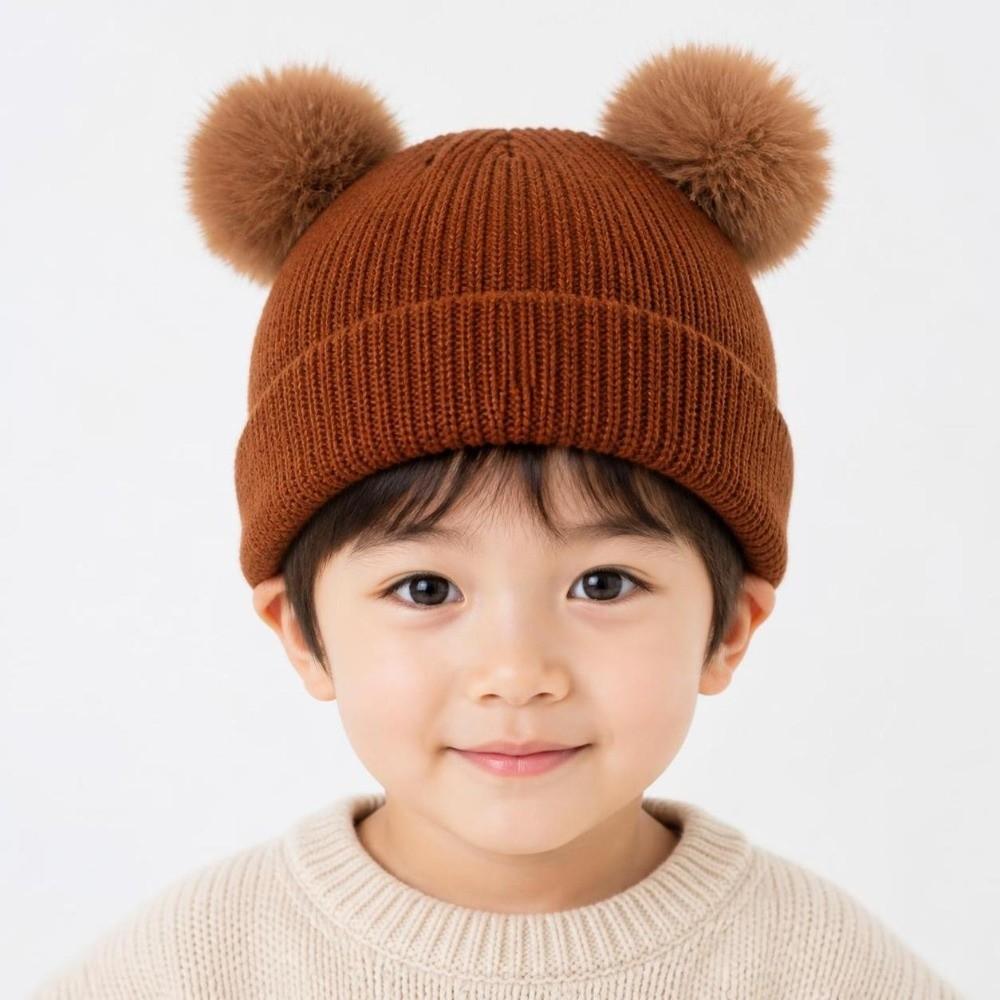 Plush Ball Baby Knit Hat Solid Color Newborn Turban Cap Infant Bonnet  Winter Autumn Season