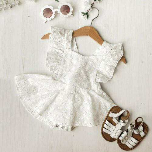 Baby Girls Ruffle Romper Dress, Sleeveless Lace Solid Color Summer Tutu Bodysuit+Bowknot Headband