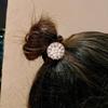 2pc Ice Silk Imitation Pearl Fashion High Ponytail Fashion Crystal Heart-shaped Geometric Hair Rope Rubber Band